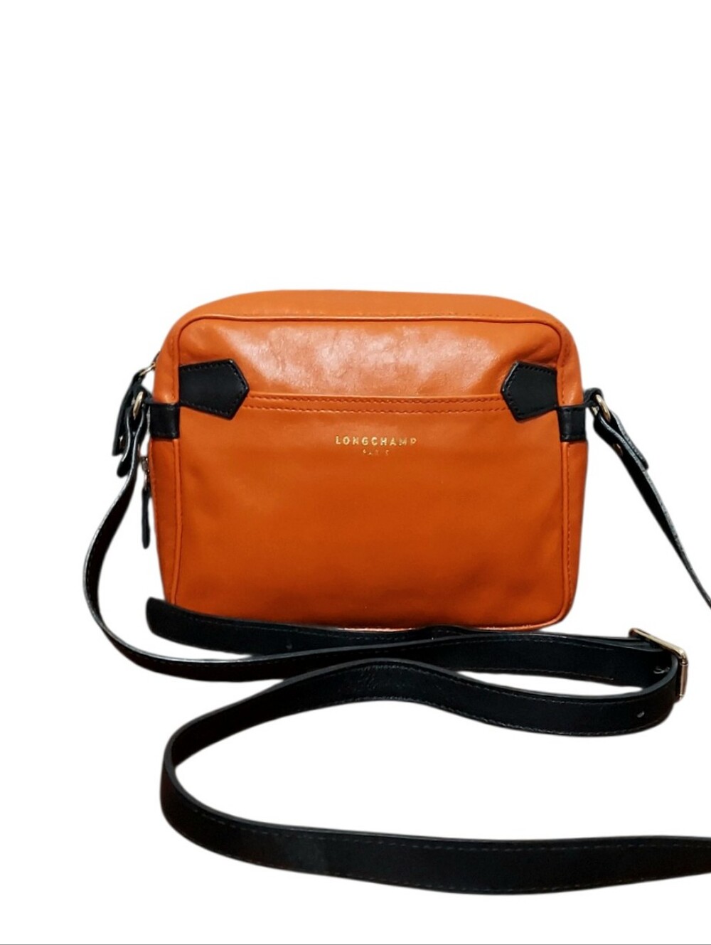 Longchamp 2.0 Two-Tone Leather Camera Crossbody Poppy Orange & Black EUC